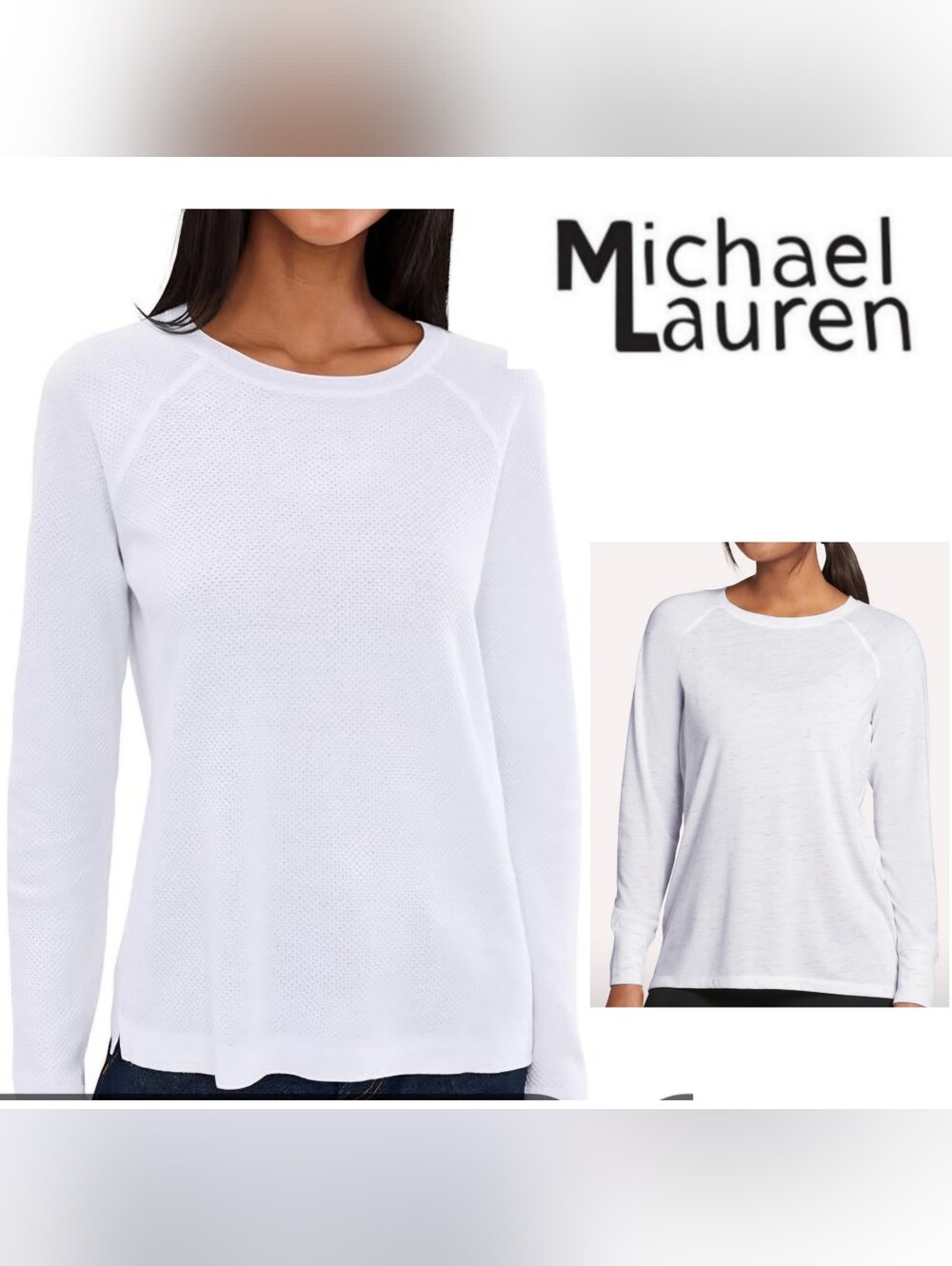 Michael Lauren white jersey Long Sleeve Shirt.   Sz Sm